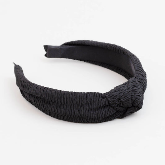 Cordelută de păr lată cu nod și material textil încrețit - Negru