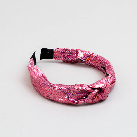 Cordelută de păr lată cu nod și textură cu paete strălucitoare - Roz Ballet