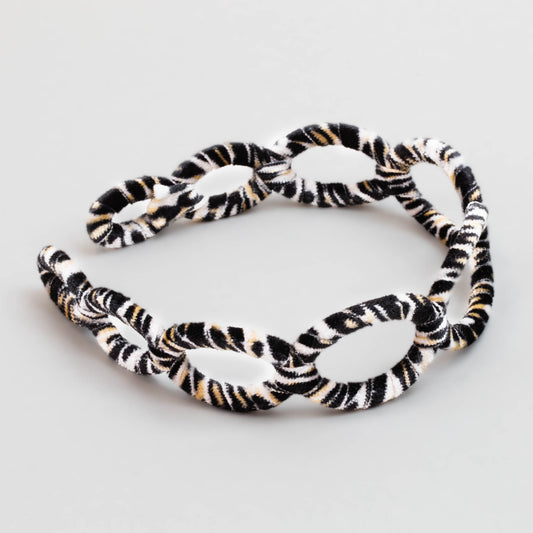 Cordelută de păr lată în formă de zale cu catifea și animal print - Bengal Tiger