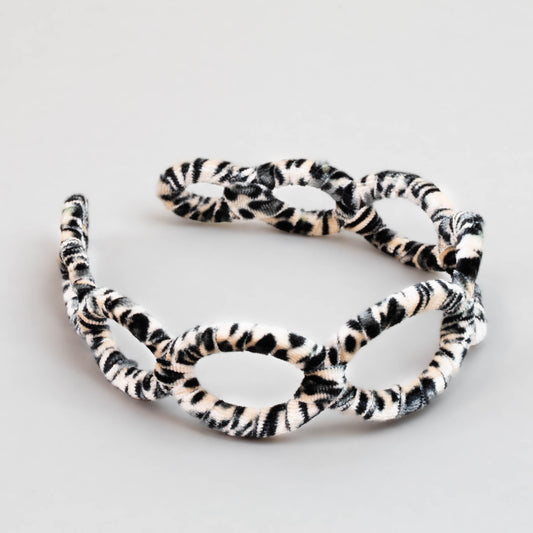 Cordelută de păr lată în formă de zale cu catifea și animal print - Felina
