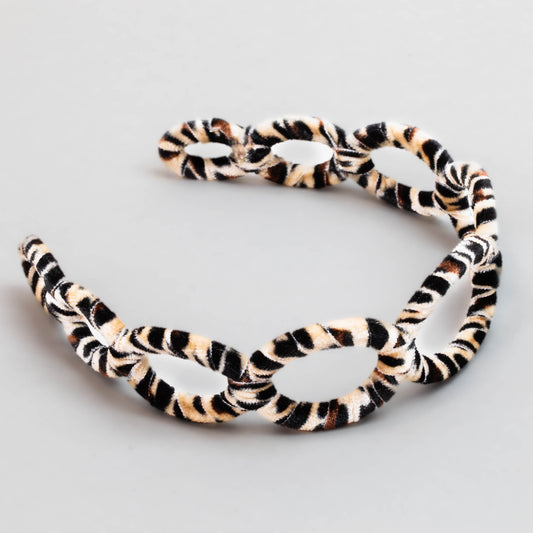 Cordelută de păr lată în formă de zale cu catifea și animal print - Ghepard