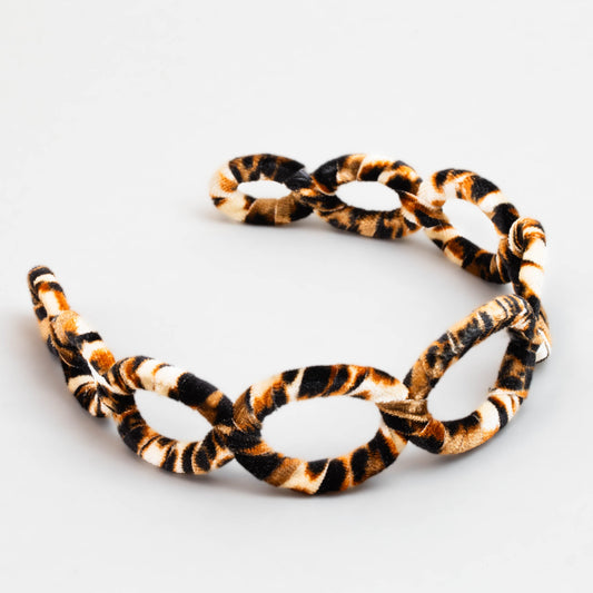 Cordelută de păr lată în formă de zale cu catifea și animal print - Leo