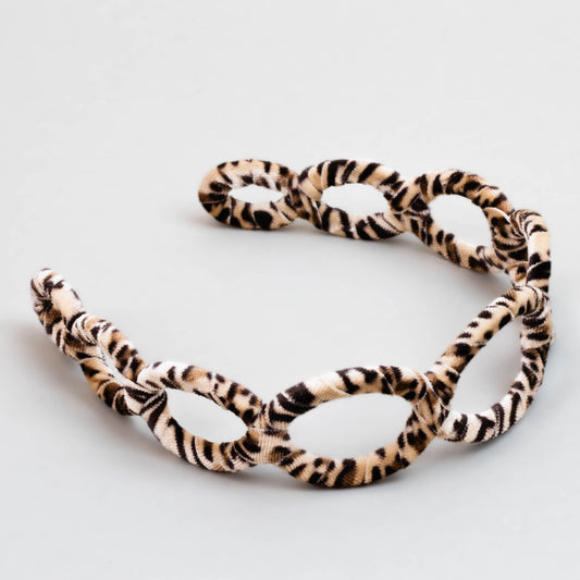 Cordelută de păr lată în formă de zale cu catifea și animal print - Leopard
