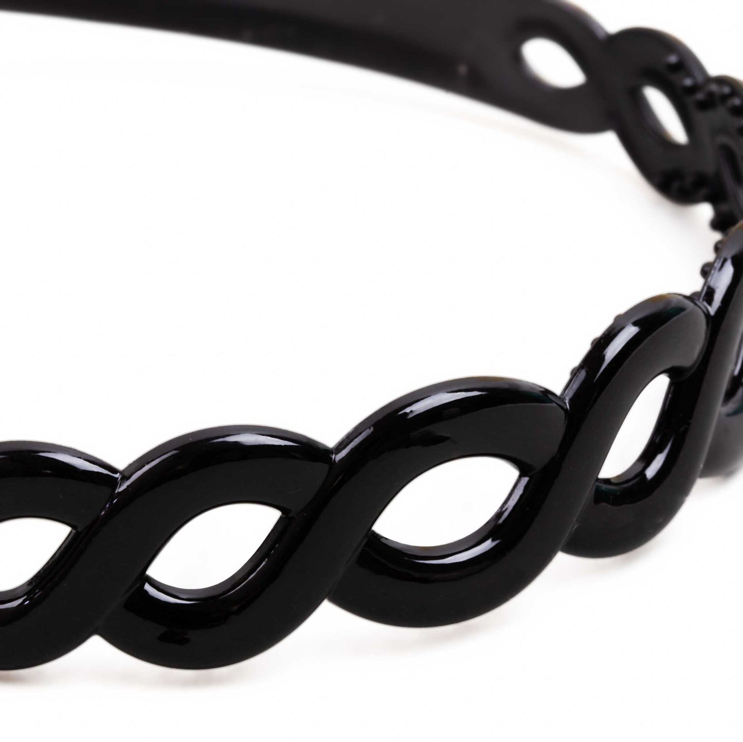 Cordeluță de păr subțire cu formă împletită și textură lucioasă - Negru