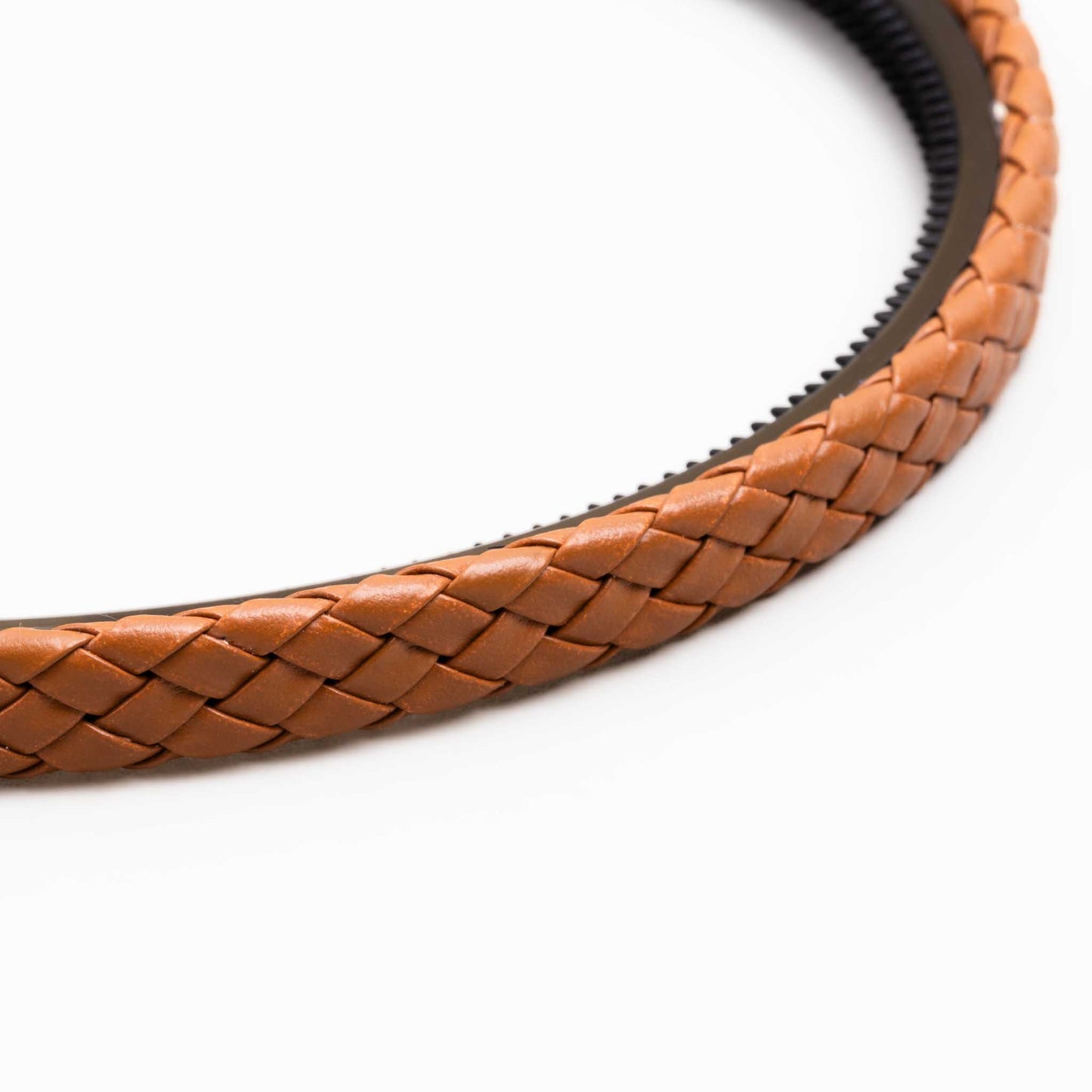 Cordeluță de păr subțire cu textură împletită din piele ecologică - Maro