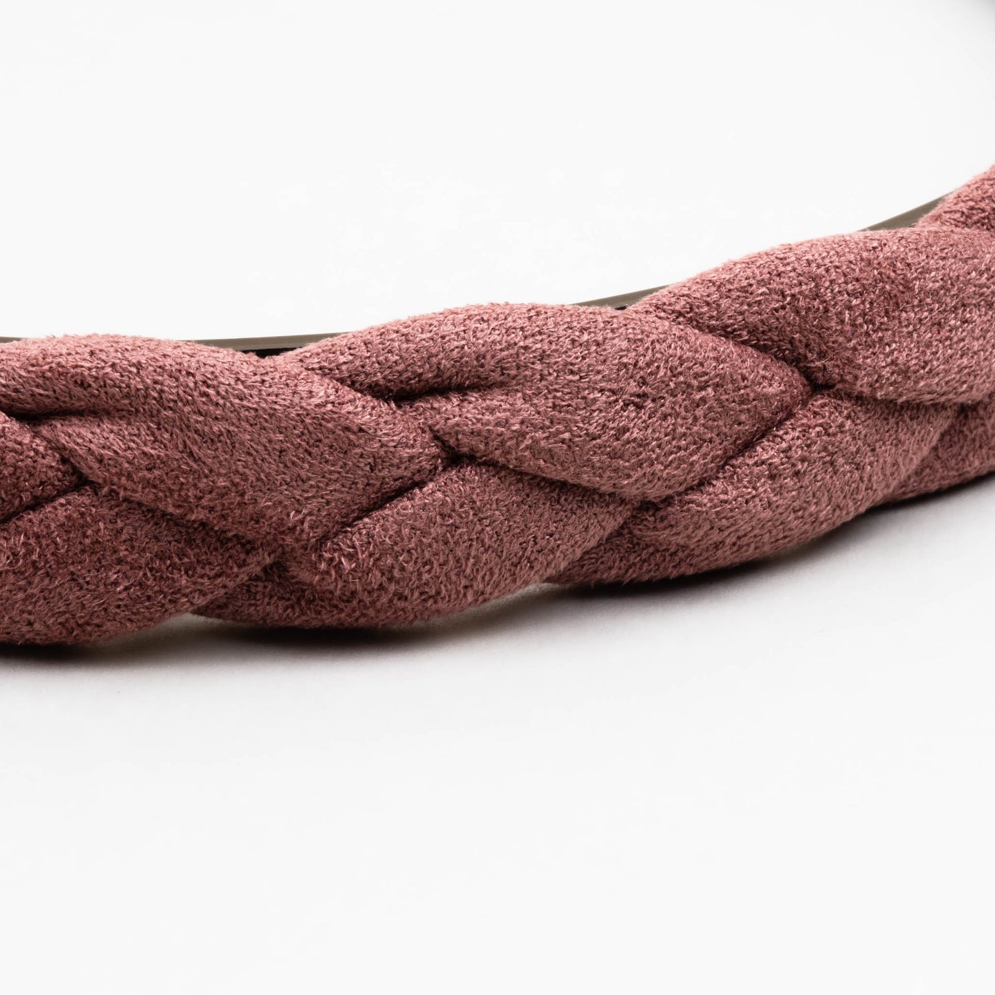 Cordeluță de păr subțire cu textură împletită din piele întoarsă ecologică - Roz Pudrat