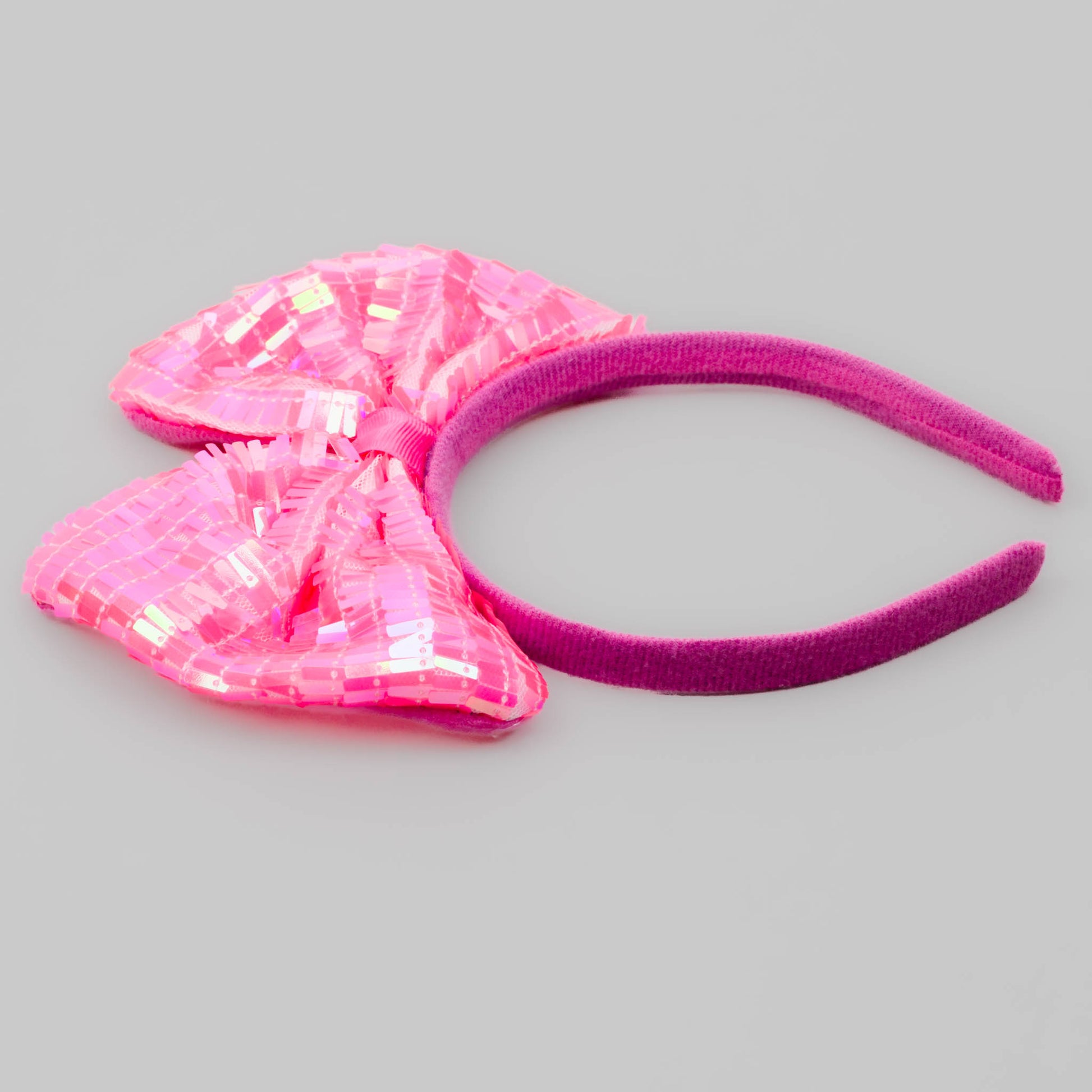 Cordeluță party cu urechi mari și paete dreptunghiulare - Roz Neon