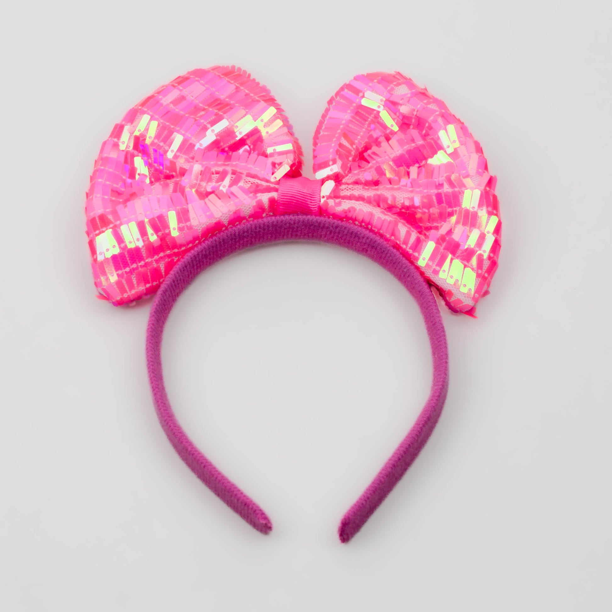 Cordeluță party cu urechi mari și paete dreptunghiulare - Roz Neon