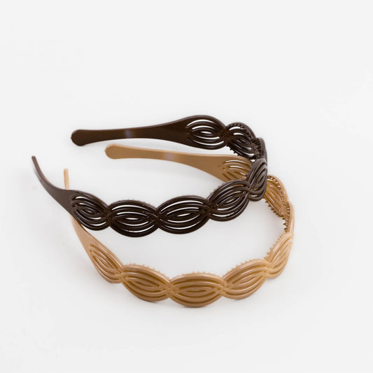 Cordeluțe de păr cu forme simetrice ondulate și textură lucioasă, set 2 buc - Bej, Maro