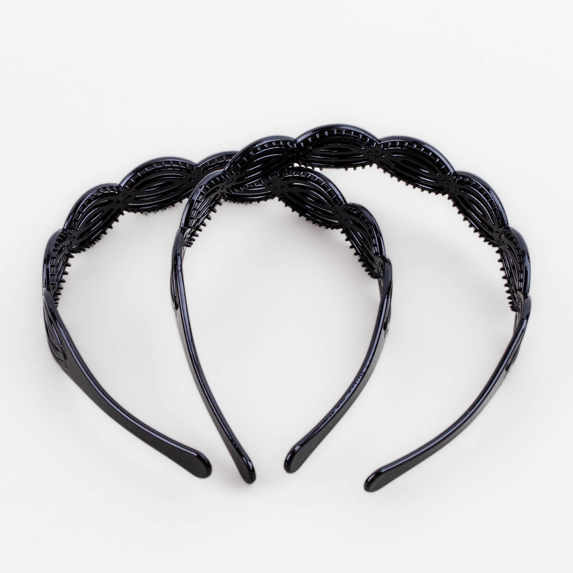 Cordeluțe de păr cu forme simetrice ondulate și textură lucioasă, set 2 buc - Negru