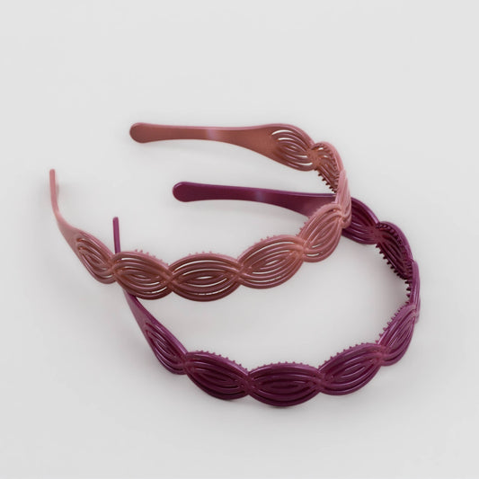 Cordeluțe de păr cu forme simetrice ondulate și textură lucioasă, set 2 buc - Roz Prăfuit