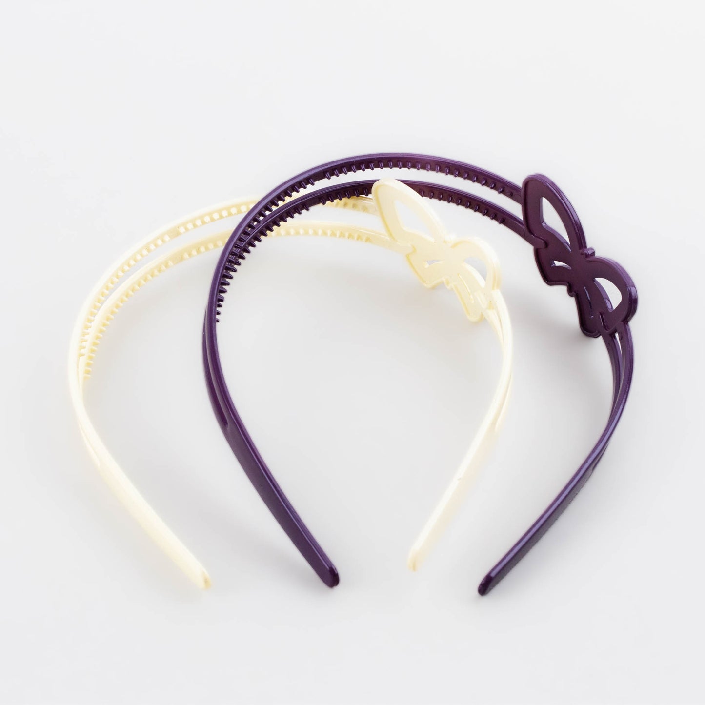 Cordeluțe de păr în strat dublu cu formă de fluture și textură lucioasă, set 2 buc - Mov, Crem