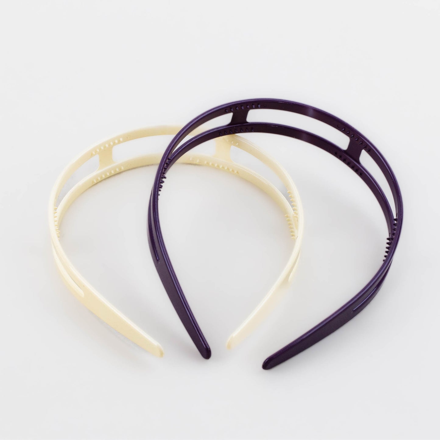 Cordeluțe de păr late cu secțiuni decupate și textură lucioasă, set 2 buc - Mov, Crem