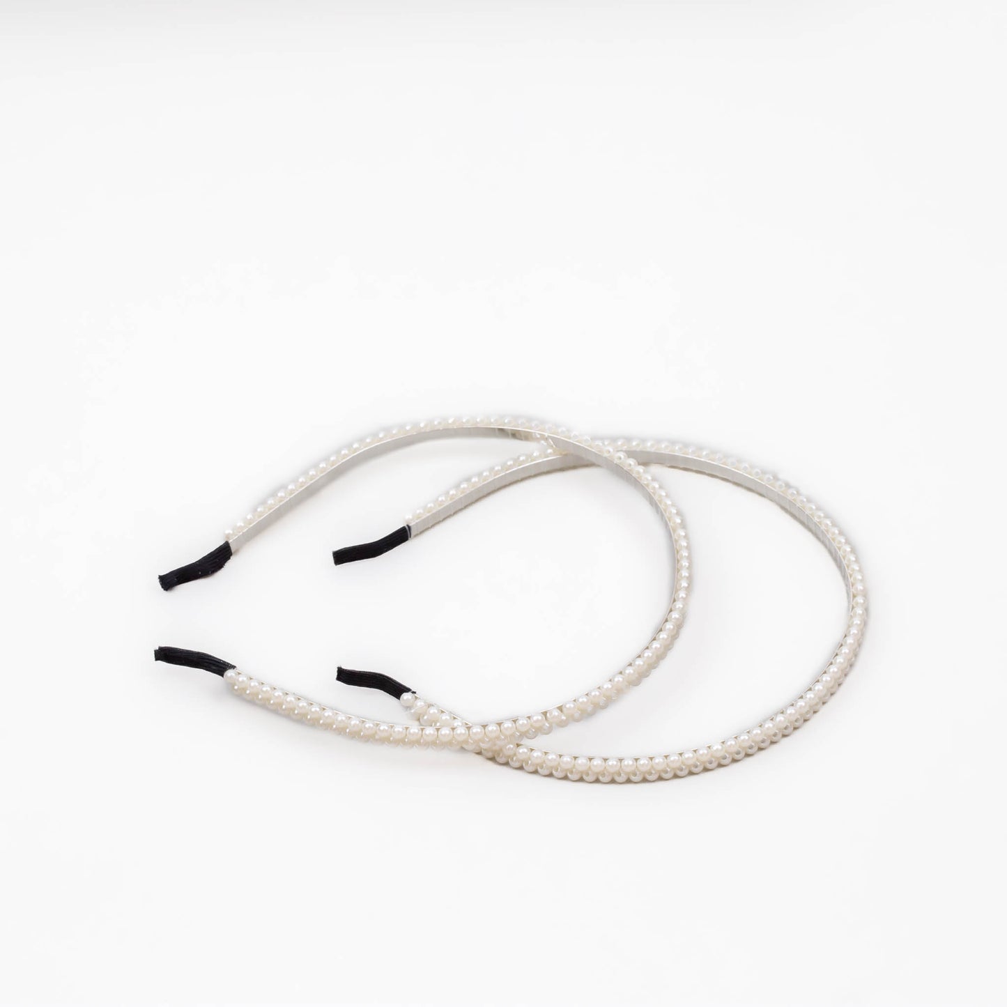 Cordeluțe de păr subțiri cu biluțe albe, set 2 buc