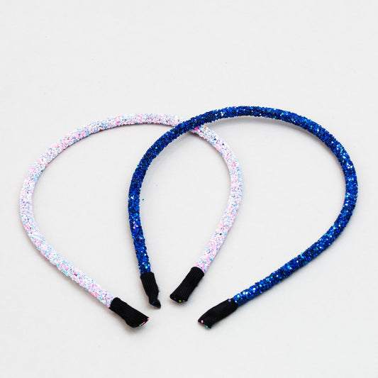 Cordeluțe de păr subțiri cu finisaj cilindric și textură granulată cu sclipici, set 2 buc - Albastru, Roz