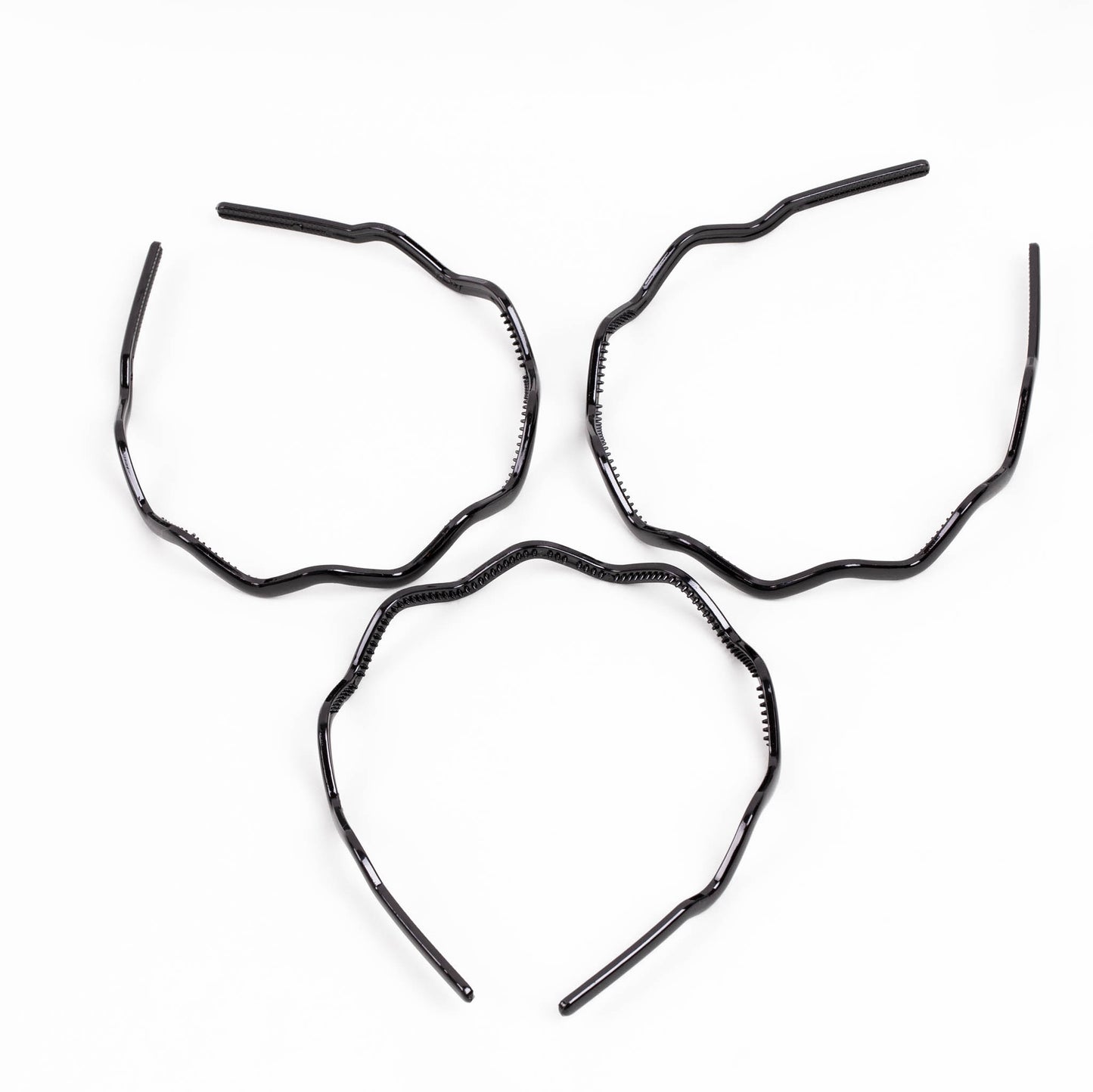 Cordeluțe de păr subțiri cu formă ondulată și textură lucioasă, set 3 buc - Negru