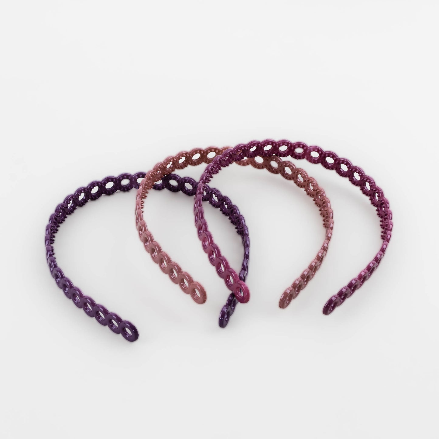 Cordeluțe de păr subțiri cu forme de cerc și textură lucioasă, set 3 buc - Mov, Roz Prăfuit