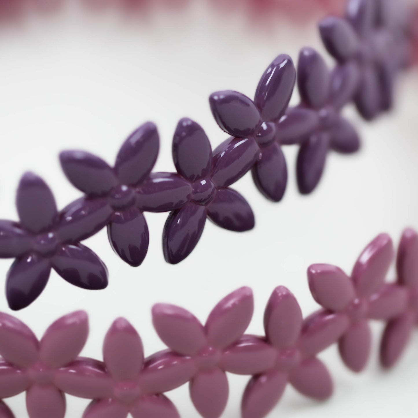 Cordeluțe de păr subțiri cu forme de flori și textură lucioasă, set 2 buc - Mov, Roz