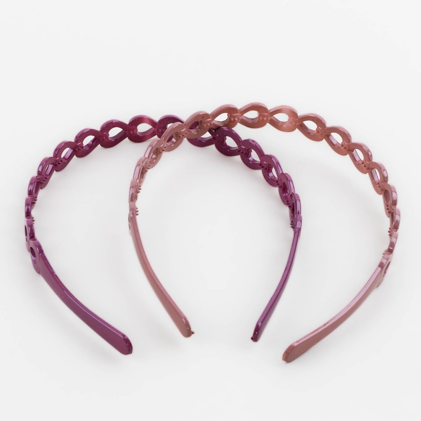 Cordeluțe de păr subțiri cu forme de inimă și textură lucioasă, set 2 buc - Roz Prăfuit