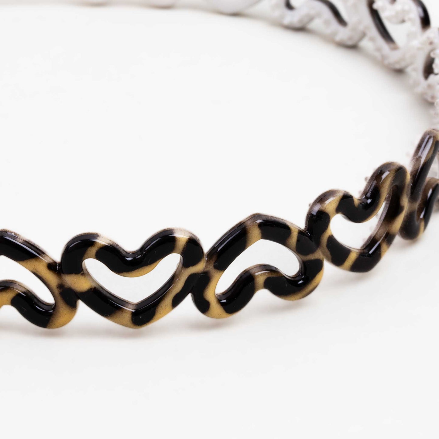 Cordeluțe de păr subțiri cu forme de inimi și animal print - Galben, Negru