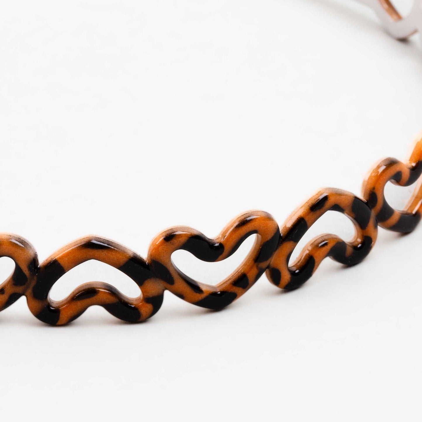 Cordeluțe de păr subțiri cu forme de inimi și animal print - Portocaliu, Negru