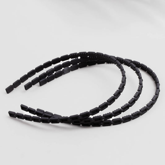 Cordeluțe de păr subțiri cu forme de zale dreptunghiulare și textură de silicon, set 3 buc - Negru