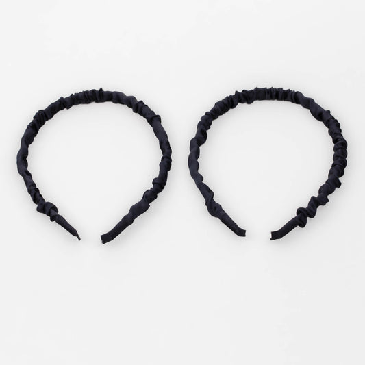 Cordeluțe de păr subțiri cu material încrețit din satin, set 2 buc - Negru