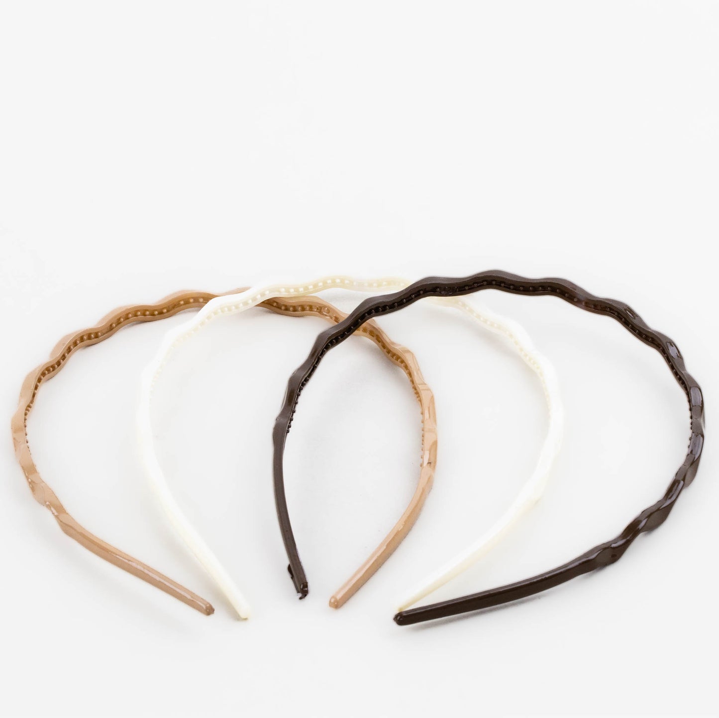 Cordeluțe de păr subțiri cu ondulații și textură lucioasă, set 3 buc - Bej Mix