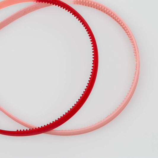 Cordeluțe de păr subțiri simple cu textură de silicon, set 2 buc - Roz, Roșu