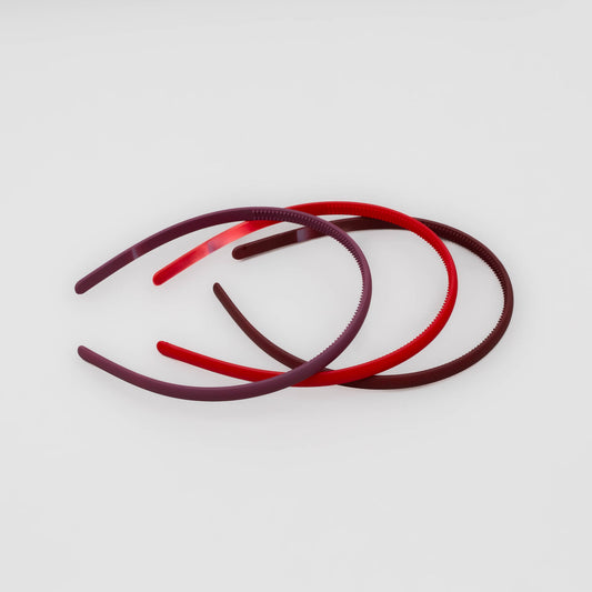 Cordeluțe de păr subțiri simple cu textură de silicon, set 3 buc - Roșu, Bordo, Mov