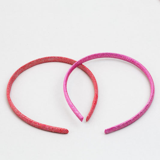 Cordeluțe de păr subțiri simple, material textil cu sclipici, set 2 buc - Roz, Roșu