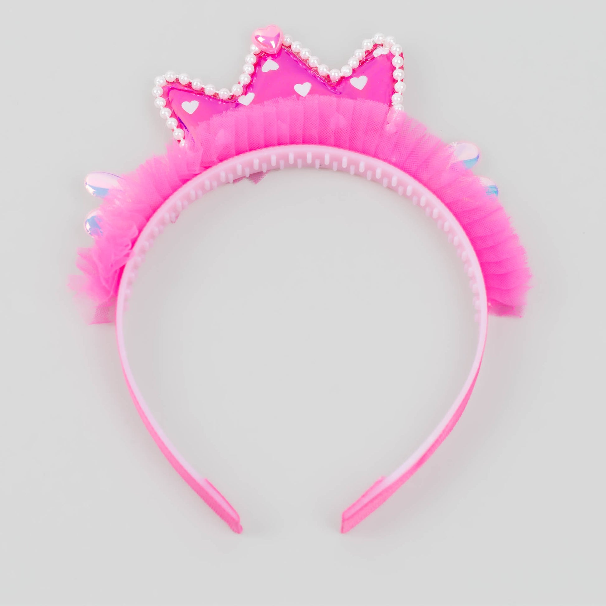 Cordeluțe party cu urechi, coroniță și volănașe, efect lucios metalic, set 3 buc - Roz Princess