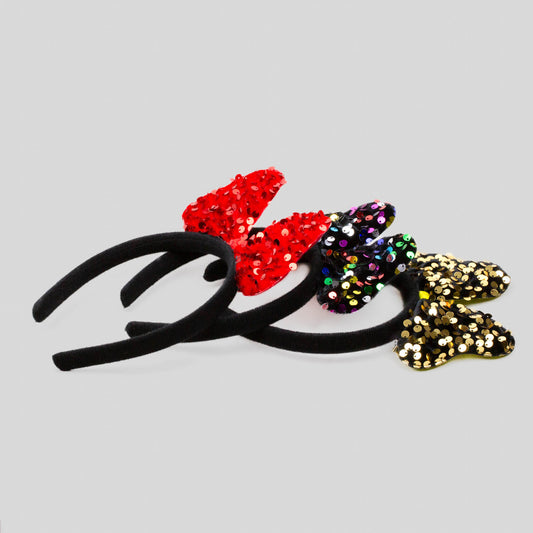 Cordeluțe party cu urechi și paete în culori diverse, set 3 buc - Auriu, Roșu, Multicolor