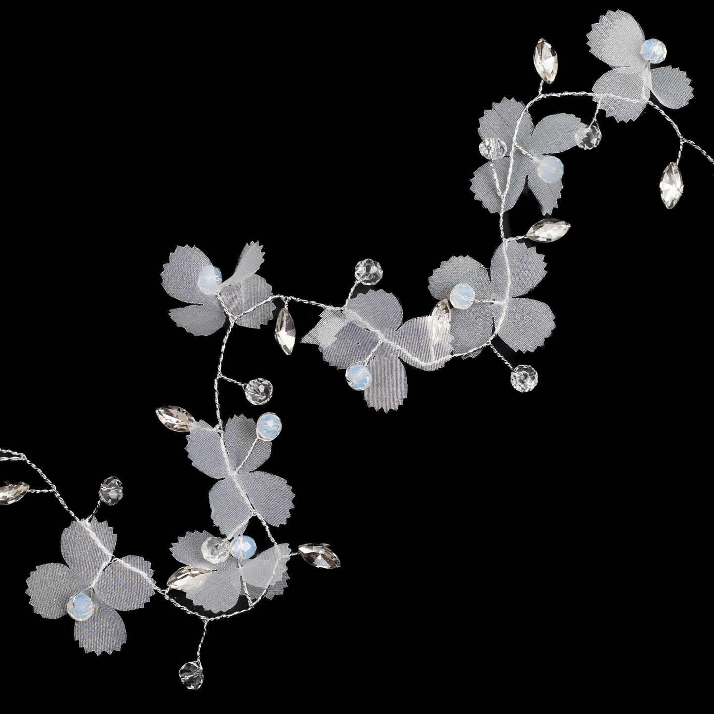 Diademă elegantă maleabilă cu pietre, flori - Argintiu Magic