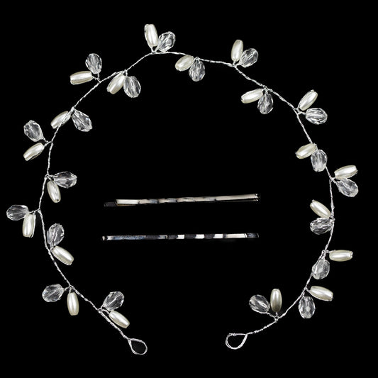Diademă elegantă maleabilă cu pietre, perle - Argintiu