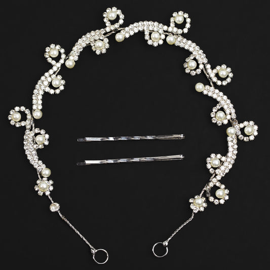 Diademă elegantă maleabilă cu strasuri, perle - Argintiu