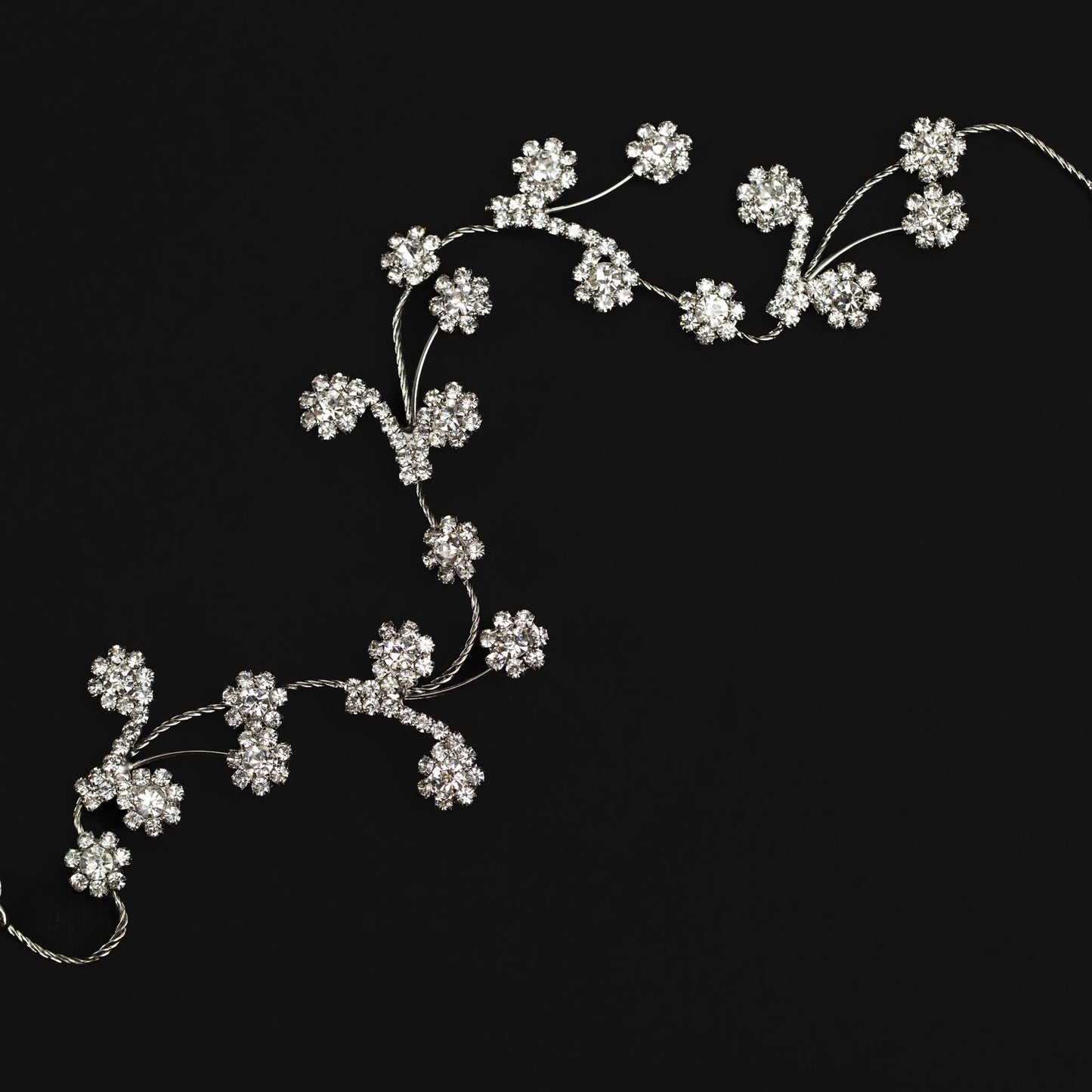 Diademă elegantă maleabilă cu strasuri, pietre, flori - Argintiu Timeless