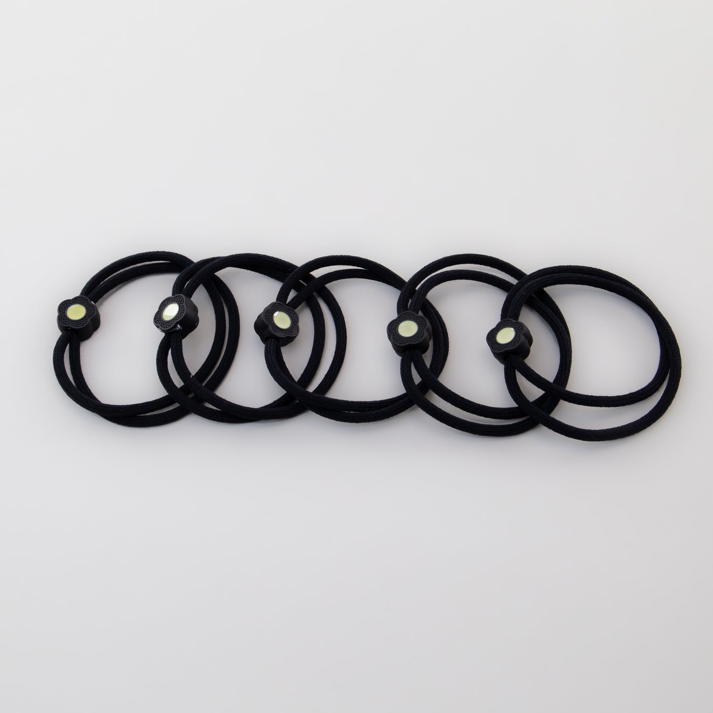 Elastice de păr cu două straturi și floare mică, grosime 0,5 cm, set 5 buc - Negru