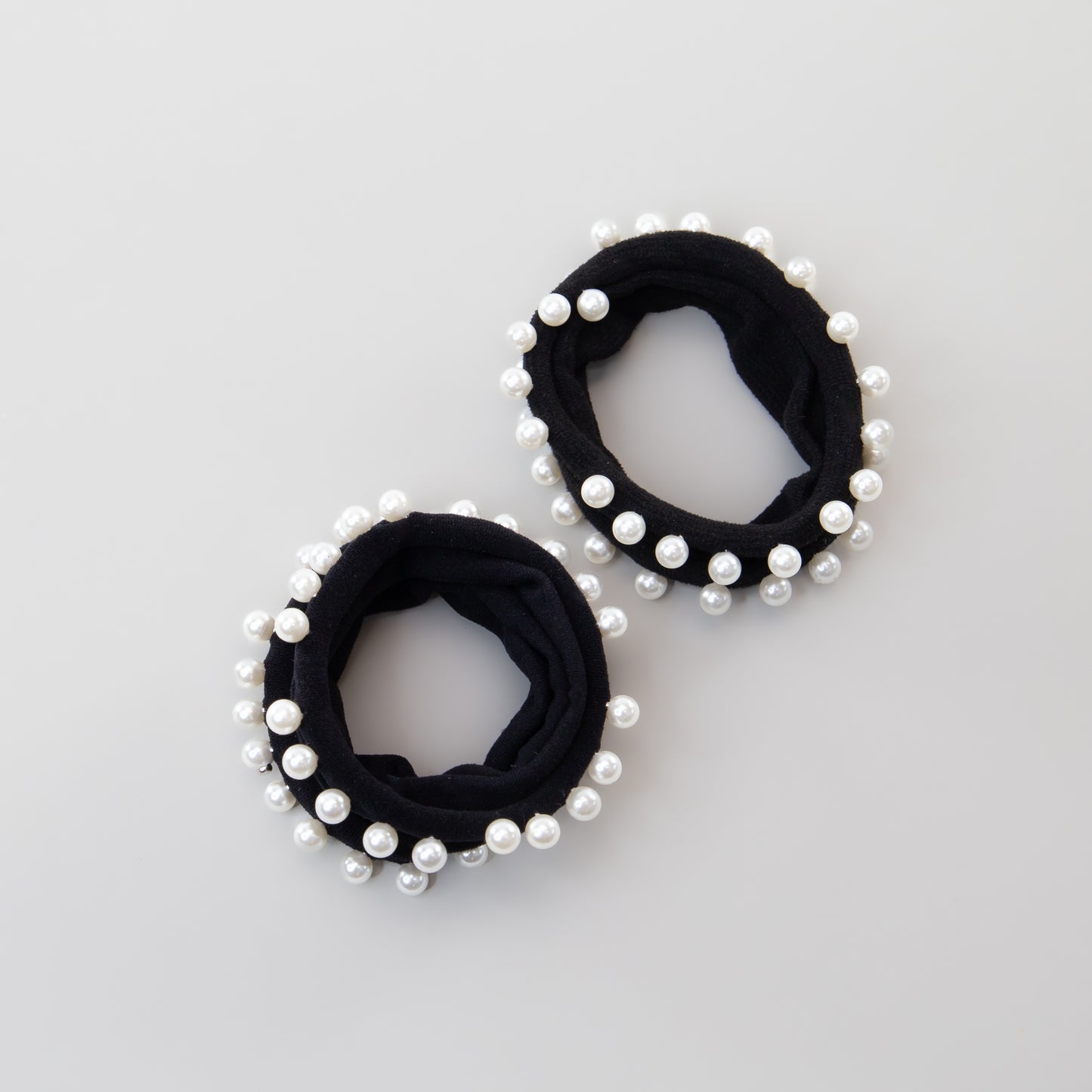 Elastice de păr cu perle mici, grosime 1,5 cm, set 2 buc - Negru