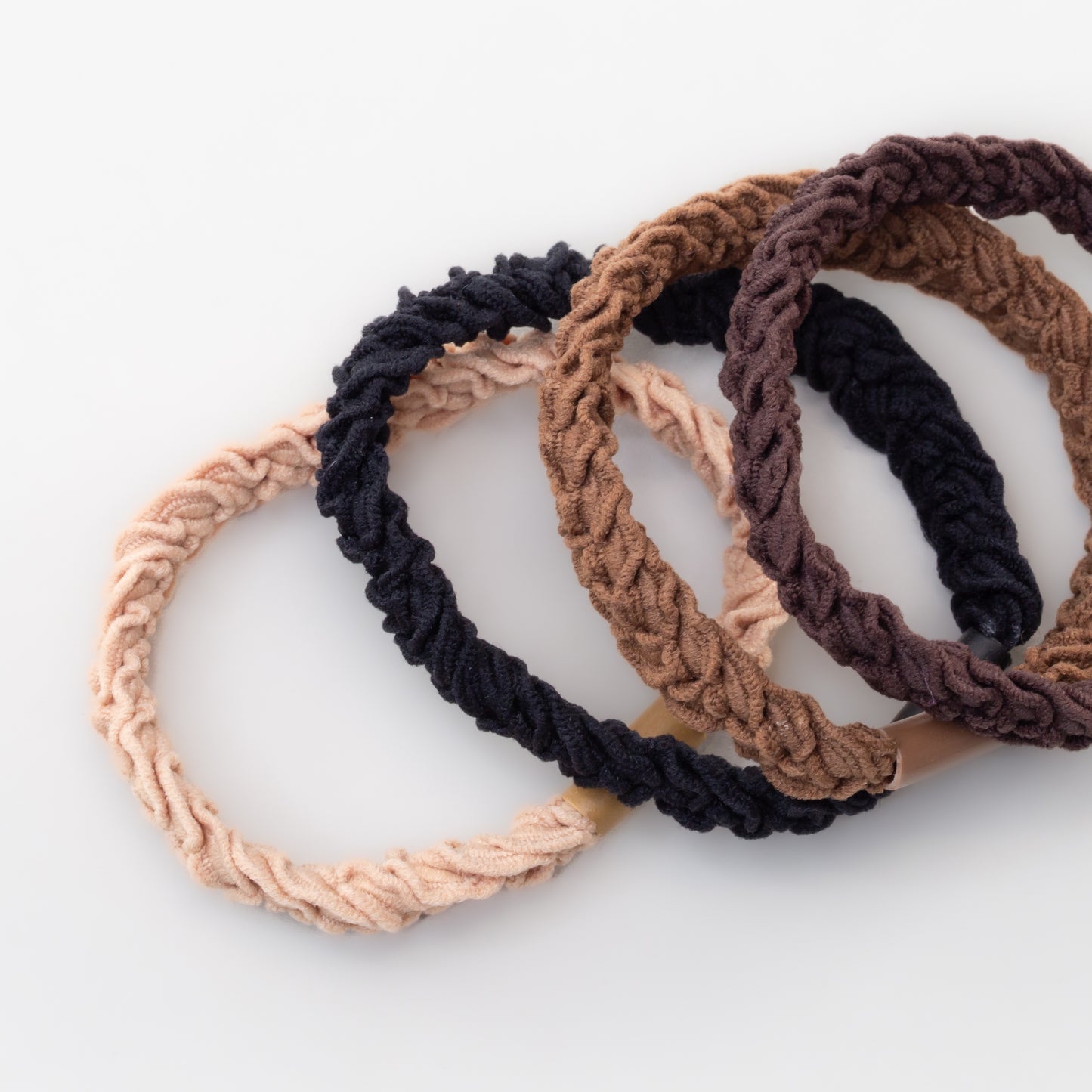 Elastice de păr cu textură împletită, grosime 1 cm, set 4 buc - Maro, Negru