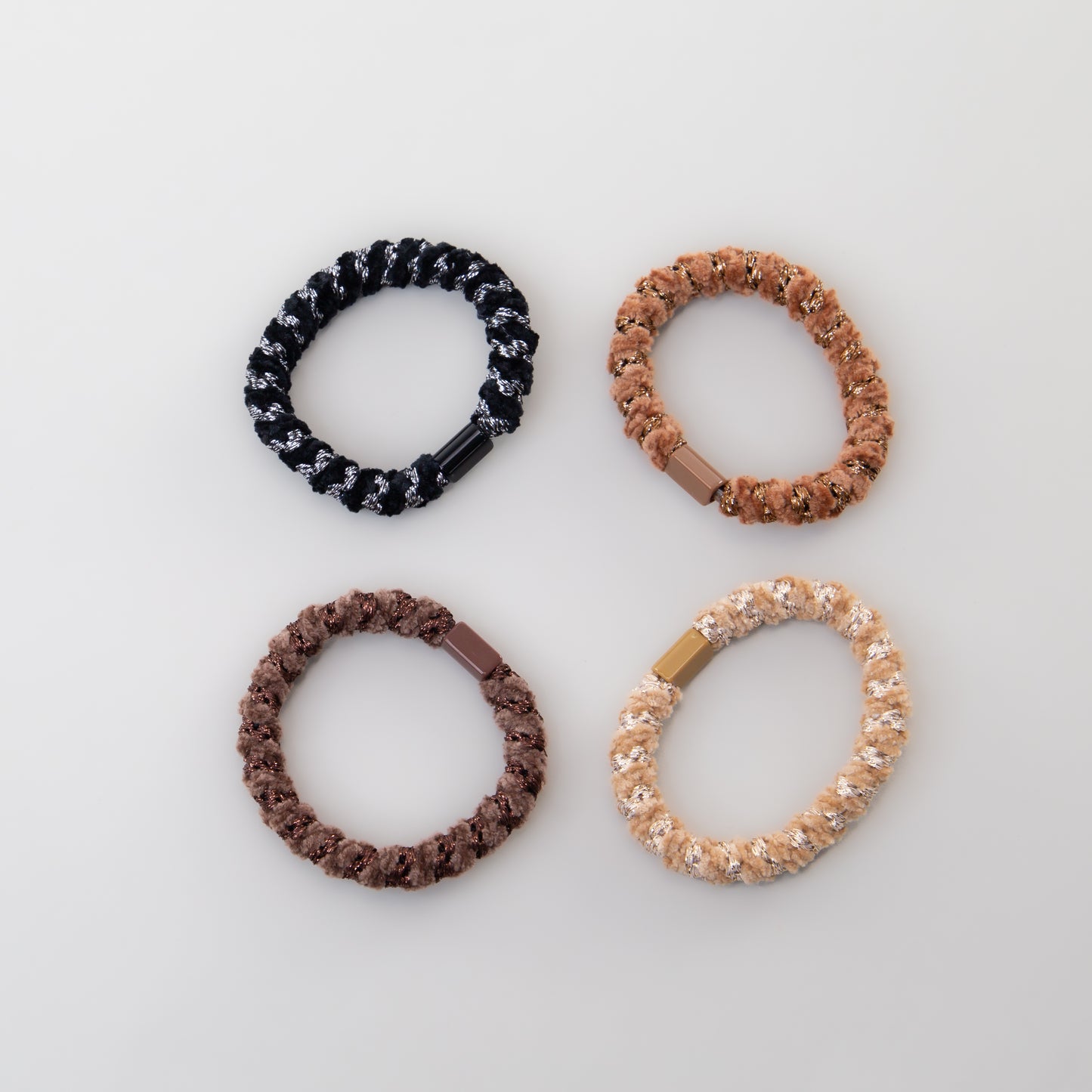 Elastice de păr cu textură răsucită, grosime 1 cm, set 4 buc - Maro, Negru