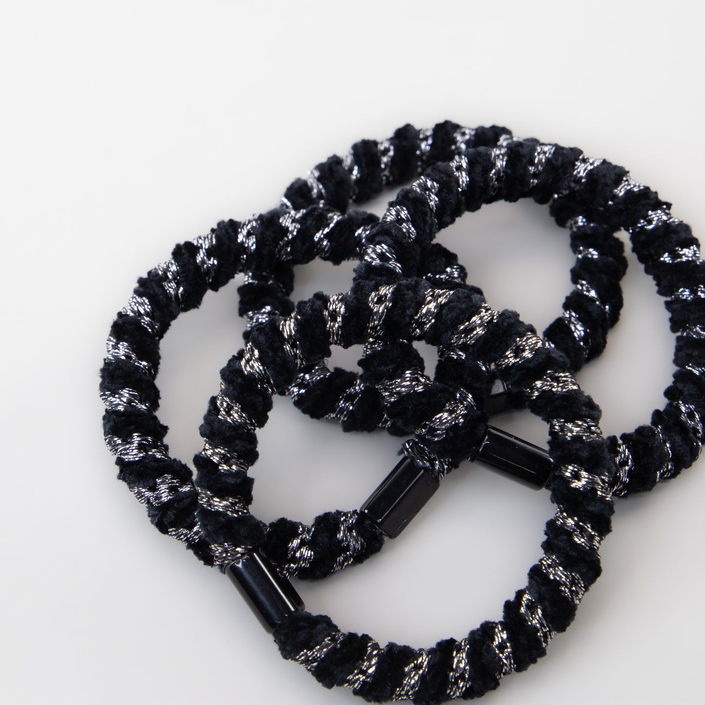 Elastice de păr cu textură răsucită, grosime 1 cm, set 4 buc - Negru & Argintiu