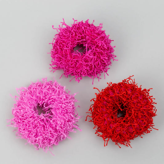 Elastice de păr pufoase cu multe firicele fine, grosime 3 cm, set 3 buc - Roz, Roșu