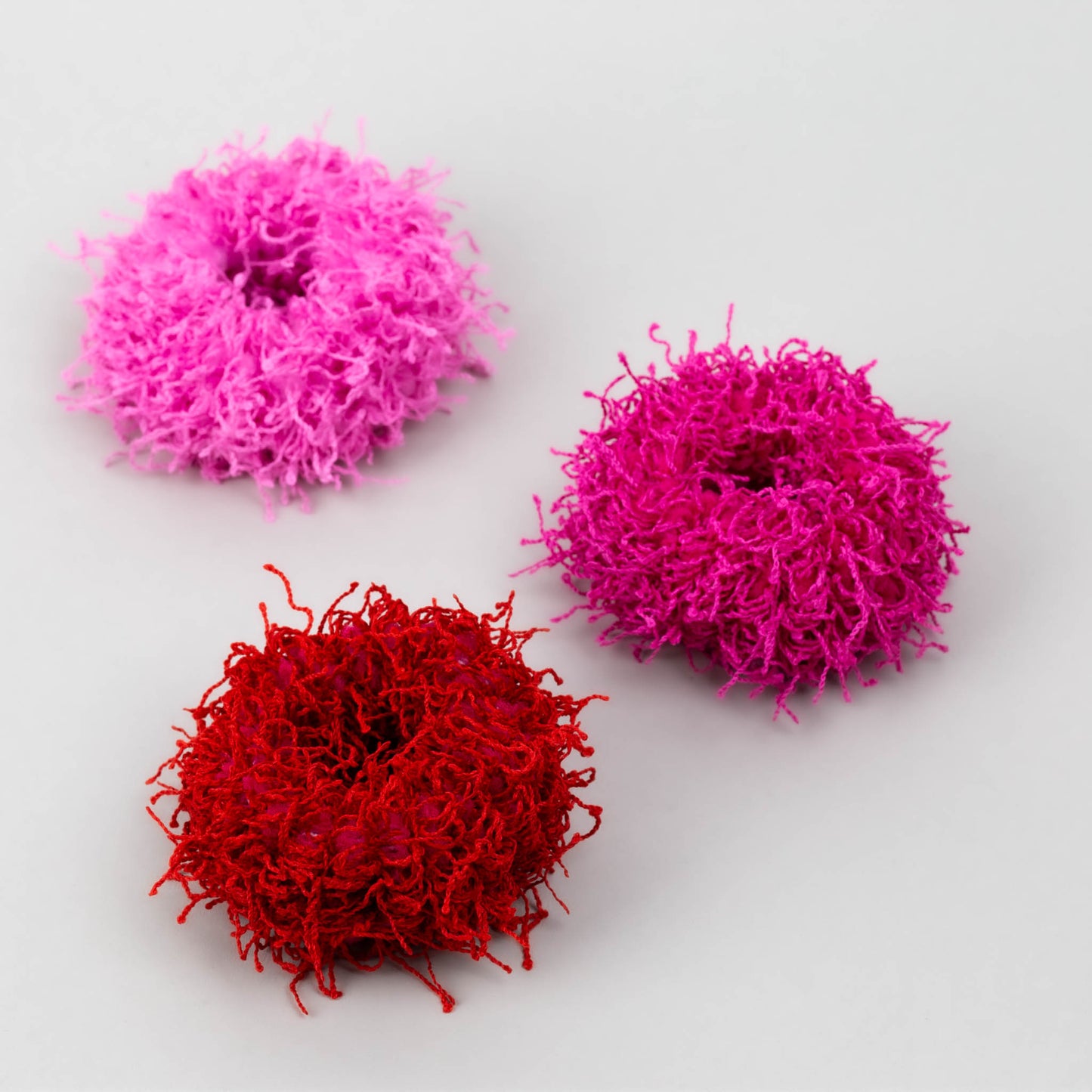 Elastice de păr pufoase cu multe firicele fine, grosime 3 cm, set 3 buc - Roz, Roșu