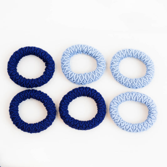 Elastice de păr rezistente cu textură încrețită, grosime 1,5 cm, set 6 buc - Albastru