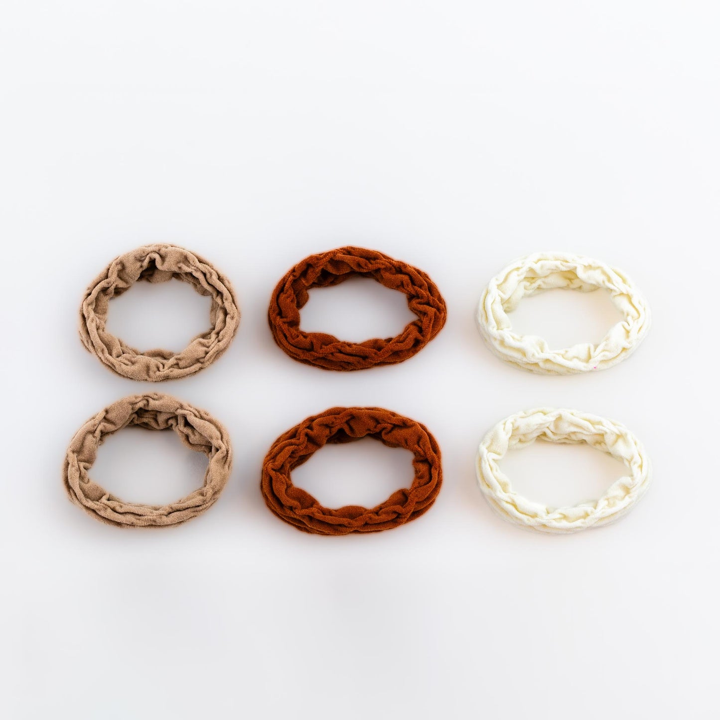 Elastice de păr rezistente cu textură încrețită, grosime 1,5 cm, set 6 buc - Caramel Latte Mix