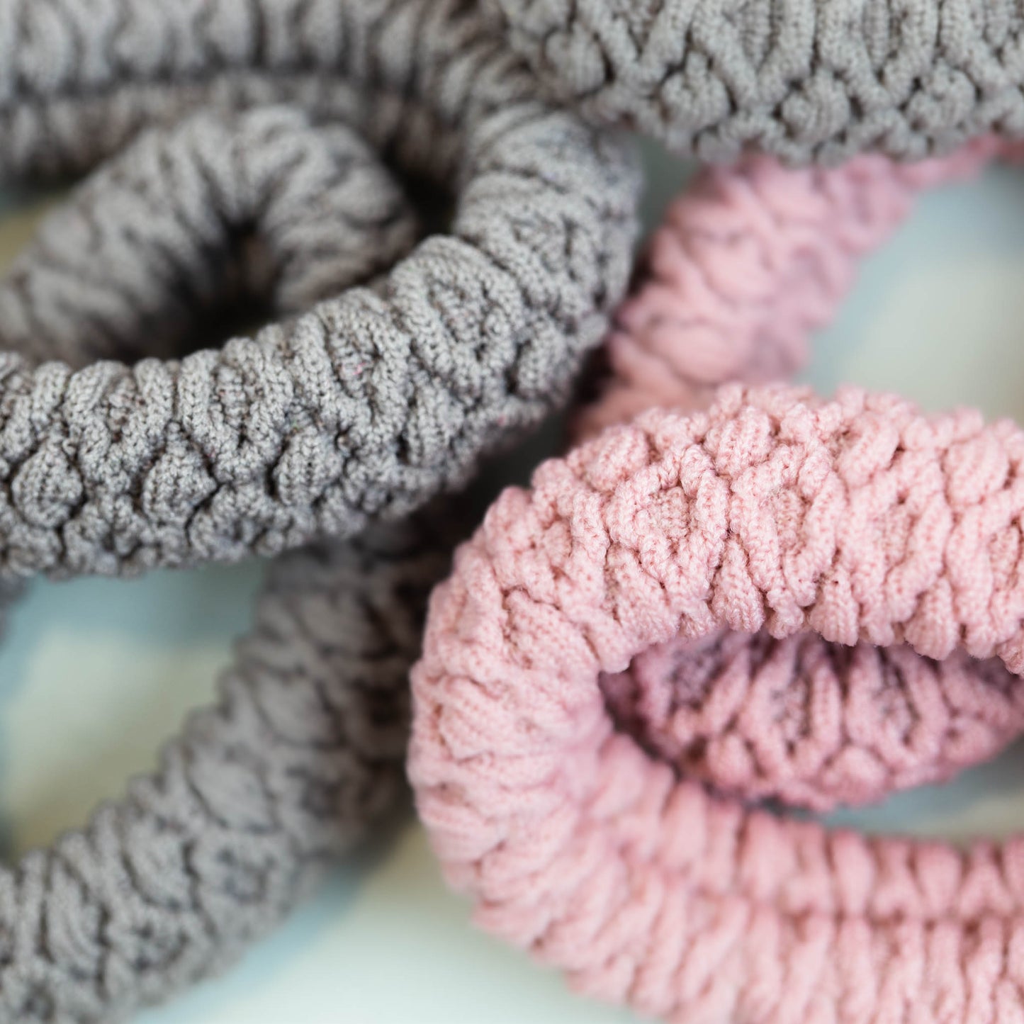 Elastice de păr rezistente cu textură încrețită, grosime 1,5 cm, set 6 buc - Roz, Bej