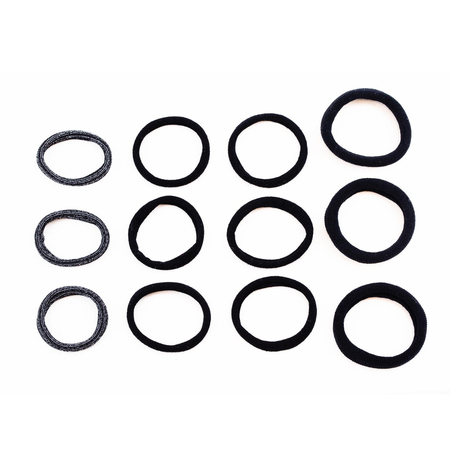 Elastice de păr simple cu mărimi diverse, grosime 0,5-1 cm, set 12 buc - Negru Mix