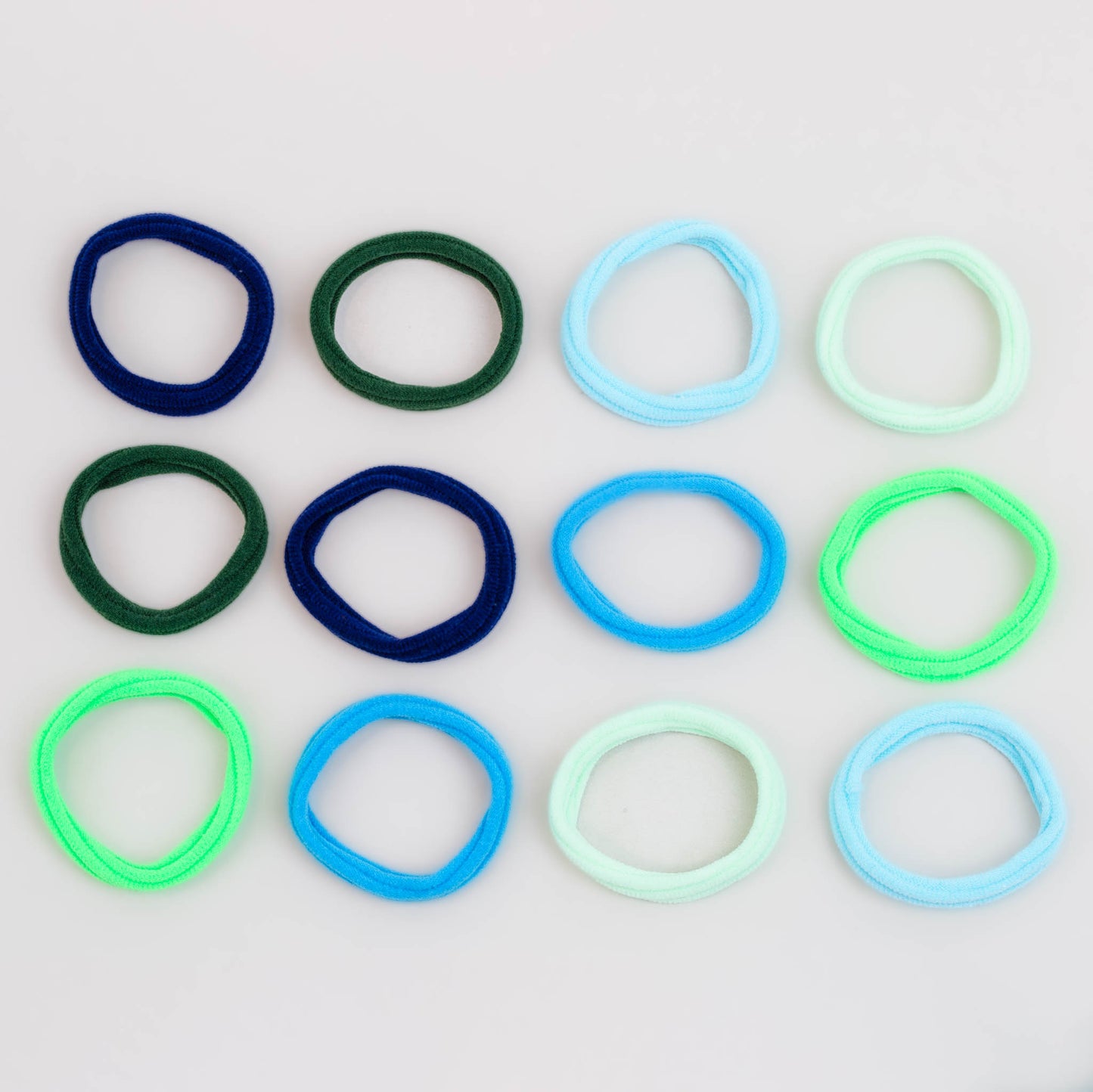 Elastice de păr simple cu striații, grosime 1 cm, set 12 buc - Albastru, Verde