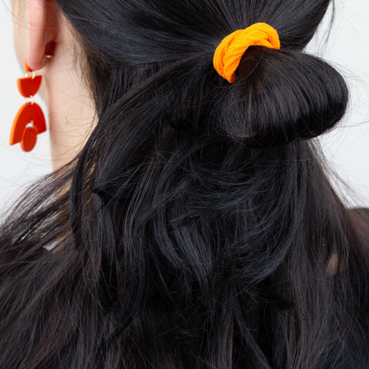 Elastice de păr simple cu striații, grosime 1 cm, set 12 buc - Maro, Portocaliu